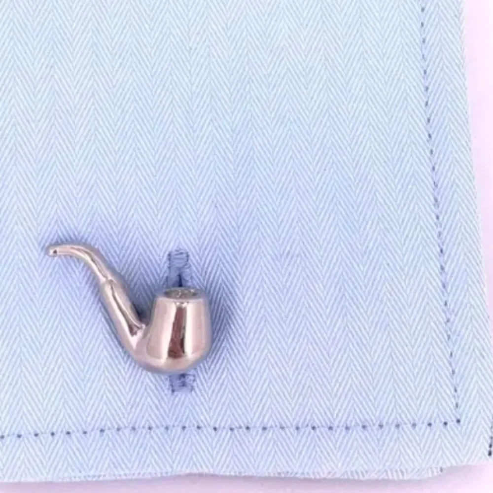 Vintage Pipe Cufflinks Silver Eclectic Gentleman Grandpa Style Business Tux Gift